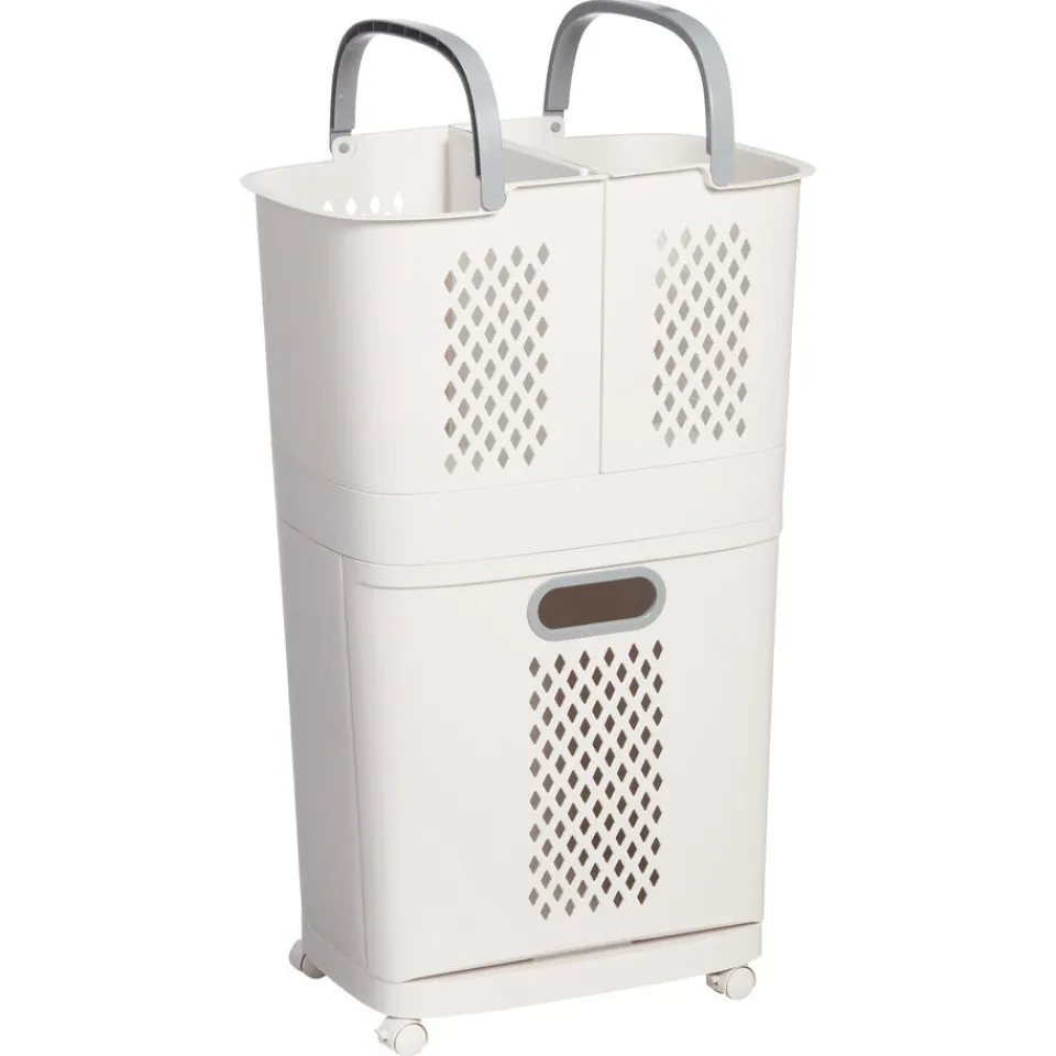 Wasmand 3-Vakken 70 Liter Beige^ Wasmanden